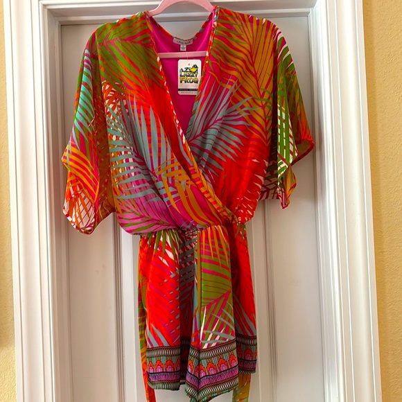 WHITE BIRCH BOUTIQUE ROMPER FLIRTY TROPICAL LOOSE FITTING TOP ELASTIC WAIST L - Picture 4 of 15